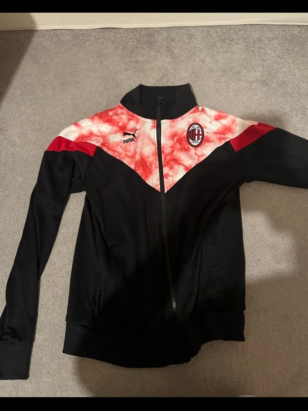 Puma Black & Red Tie-Dye Varsity Jacket with AC Milan Crest